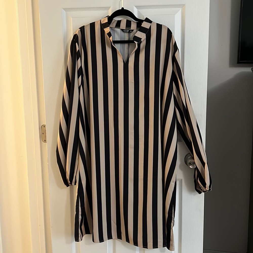Black & Taupe Striped Plus Size Dress